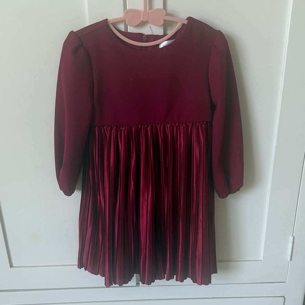 Us Angels Burgundy Long Sleeve Pleated Metallic Skirt Dress